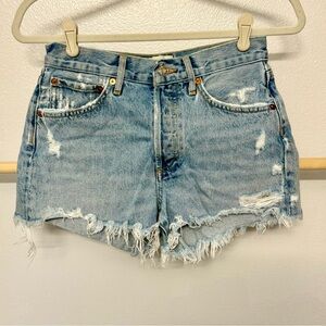 AGOLDE Parker Shorts Women’s Lt Blue Denim Distressed Frayed Hem 2 1/2” Sz 24
